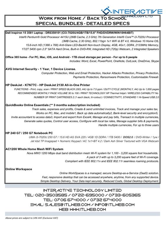 Work from Home Back to School OFFERS April 2020 – DETAILED SPEC SHEET B
